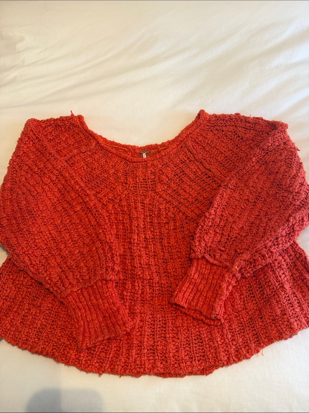 Free People Red Scoop-Neck Chunky Knit Sweater